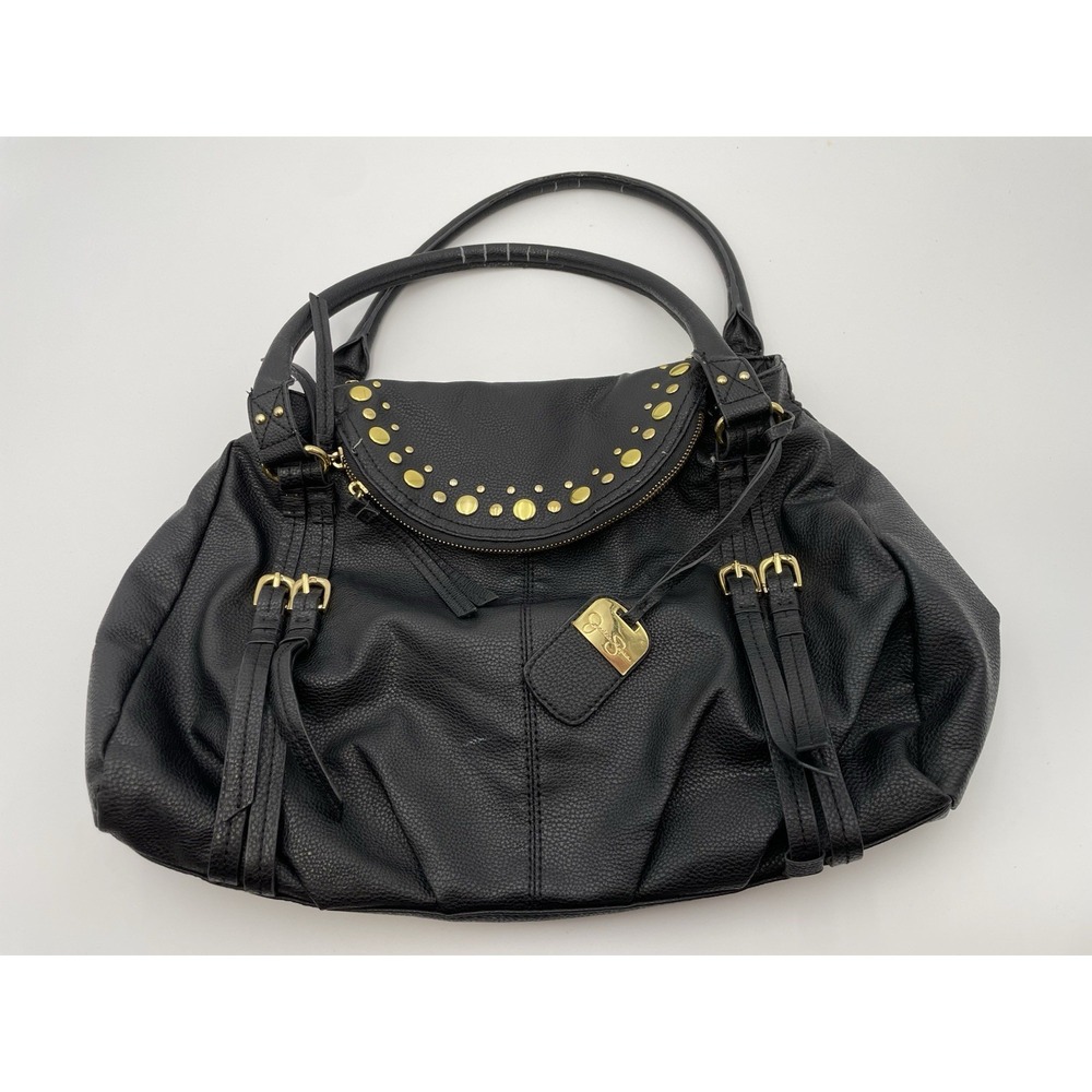 Jessica Simpson Large Black Beaded Leather Shoulder Handbag